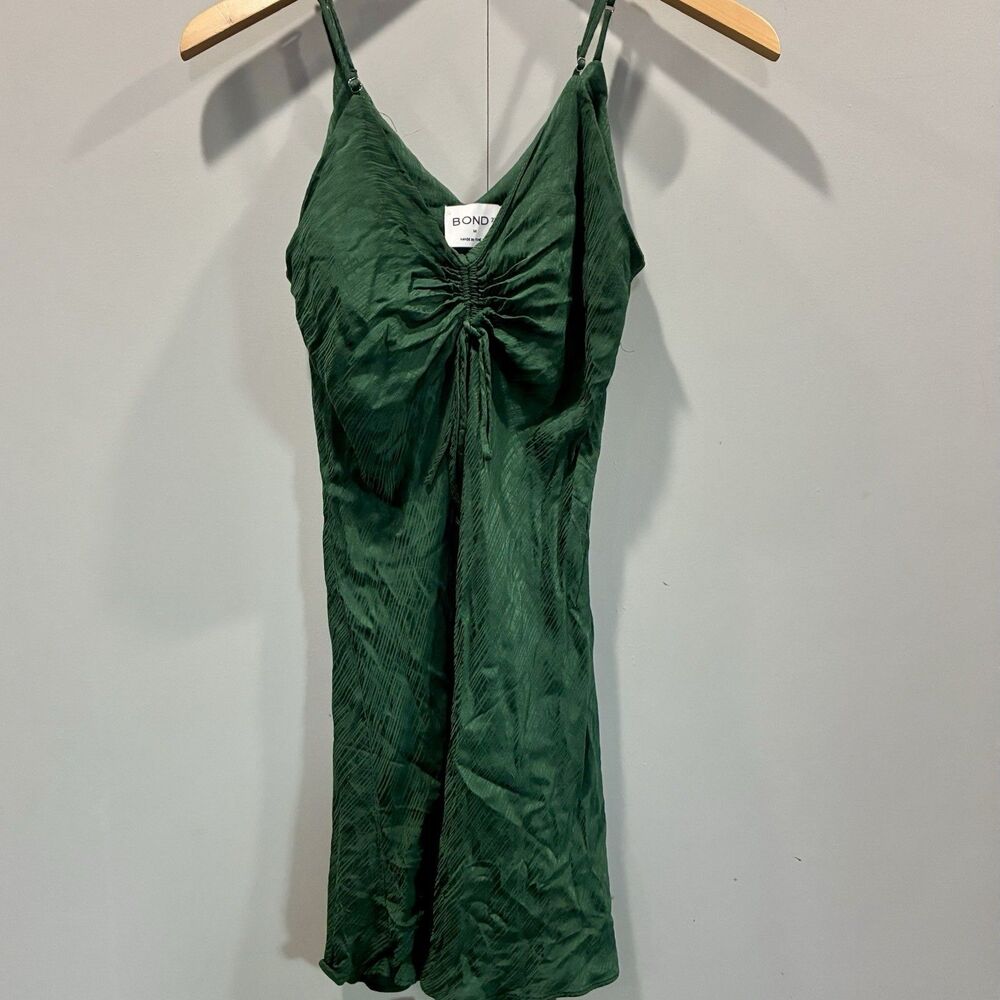 Bond 73 Silk Blend Emerald Green Ruched Tie Bust Slip Dress Y2K Fairy Grunge M - Picture 3 of 12